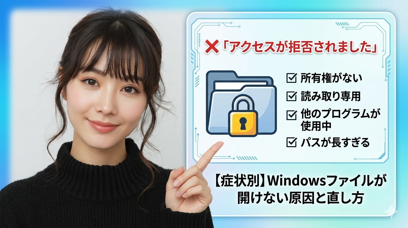 Windowsファイルアクセス拒否の解決策。所有権なし・読み取り専用・パスが長すぎる等の症状別対処法まとめ