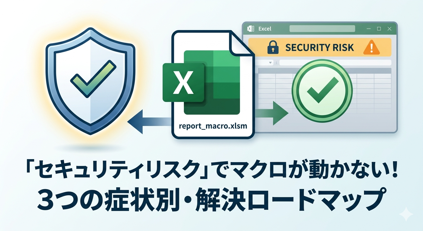 Excelマクロのセキュリティリスクを解除して有効化する方法の図解イメージ