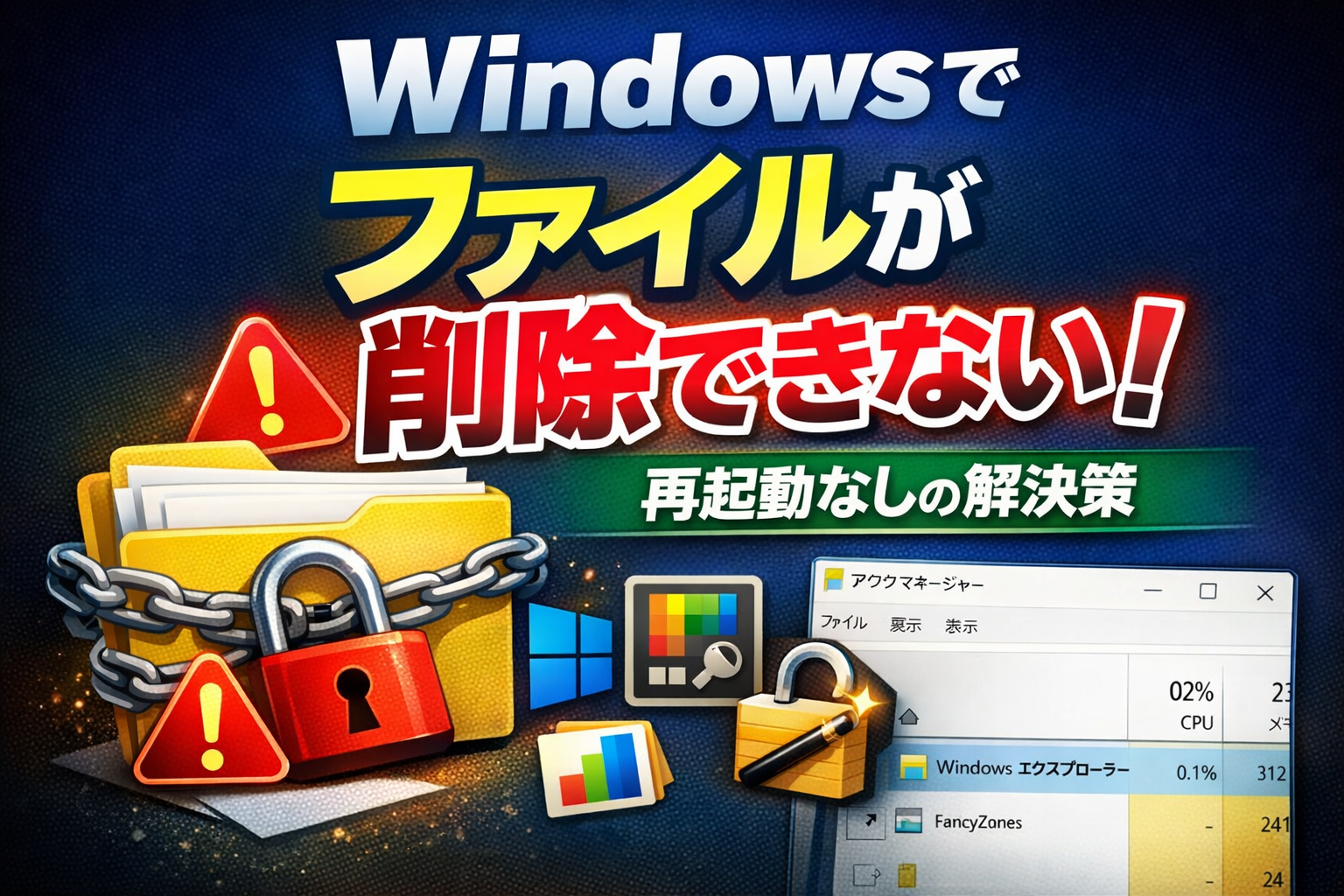 Windowsでファイルが使用中で削除できない時の解決方法｜再起動なしでロック解除する手順を解説（エクスプローラー再起動・File Locksmith・Unlocker対応）