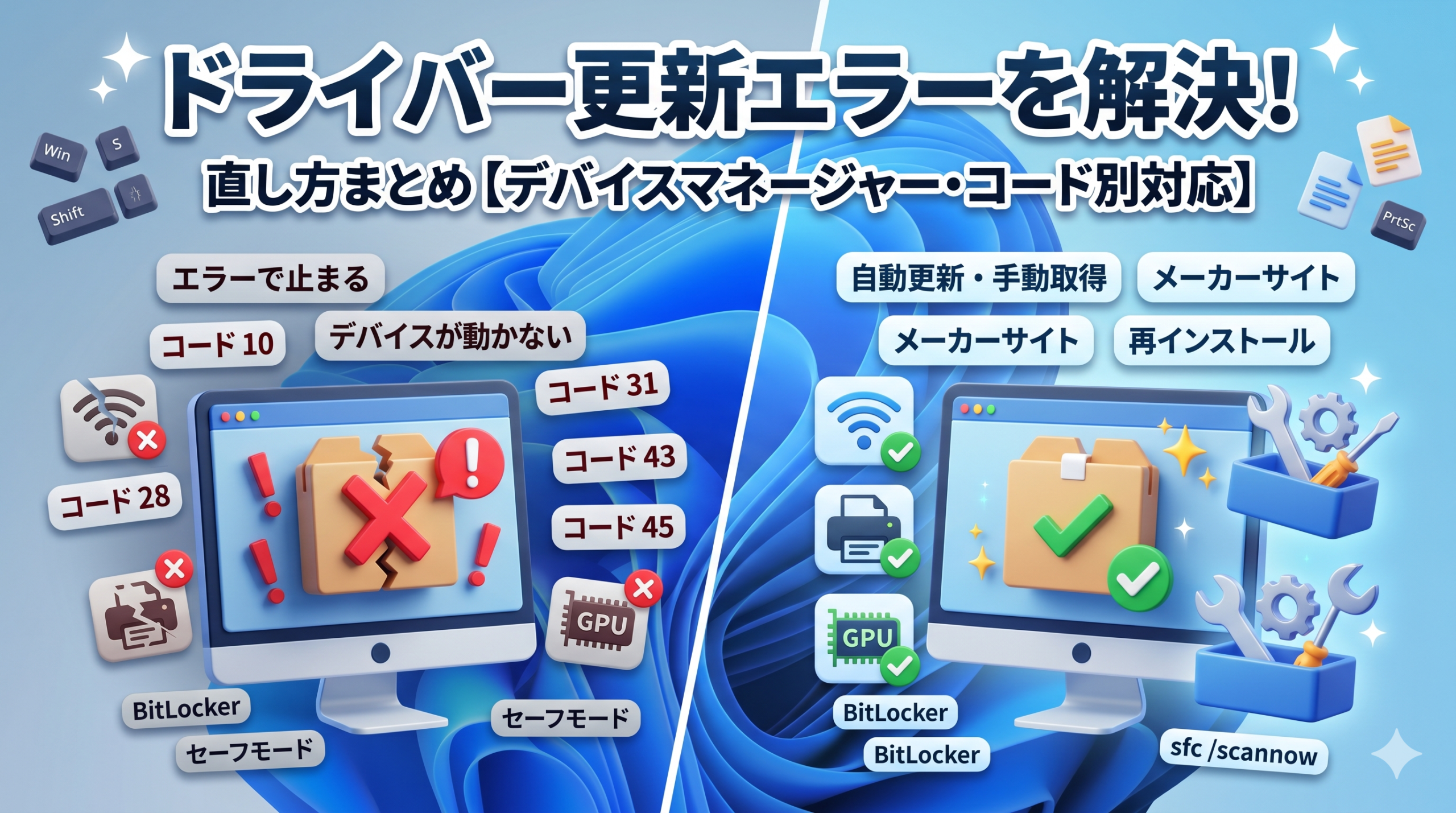 ドライバー更新エラー解決記事のアイキャッチ画像