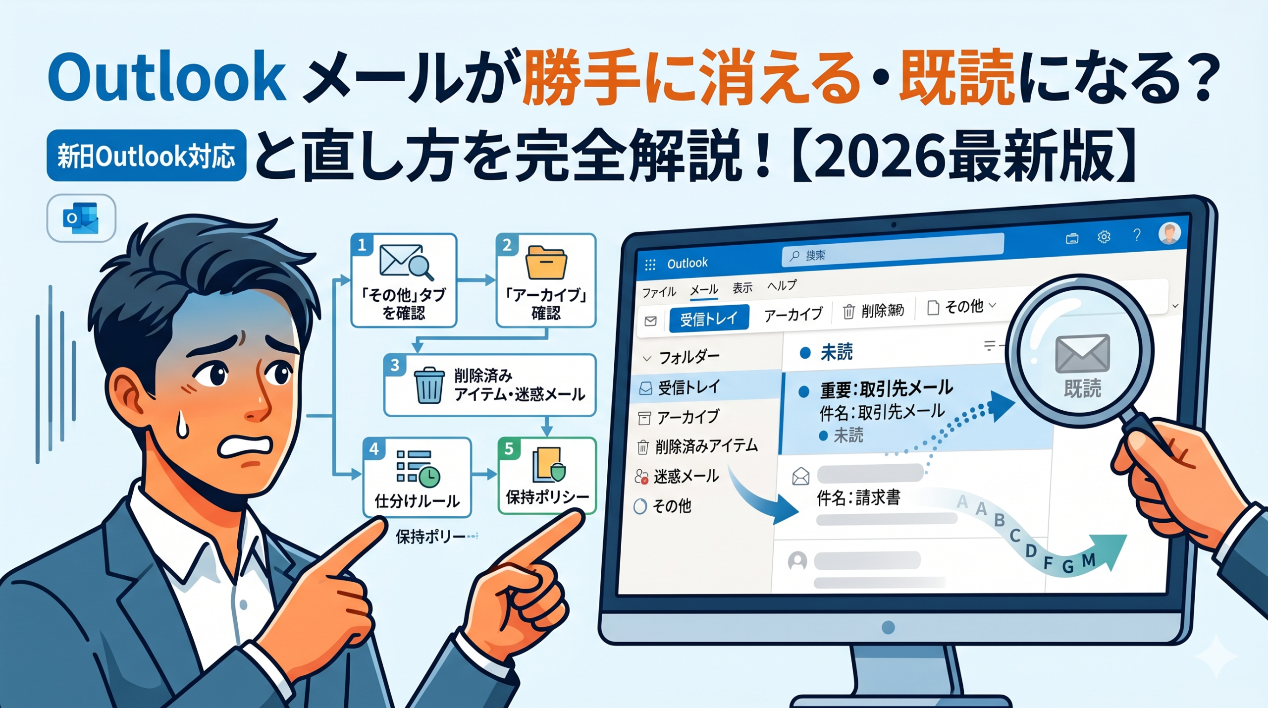 alt="Outlookのメールが勝手に消える・既読になる原因と直し方【2026年版】"