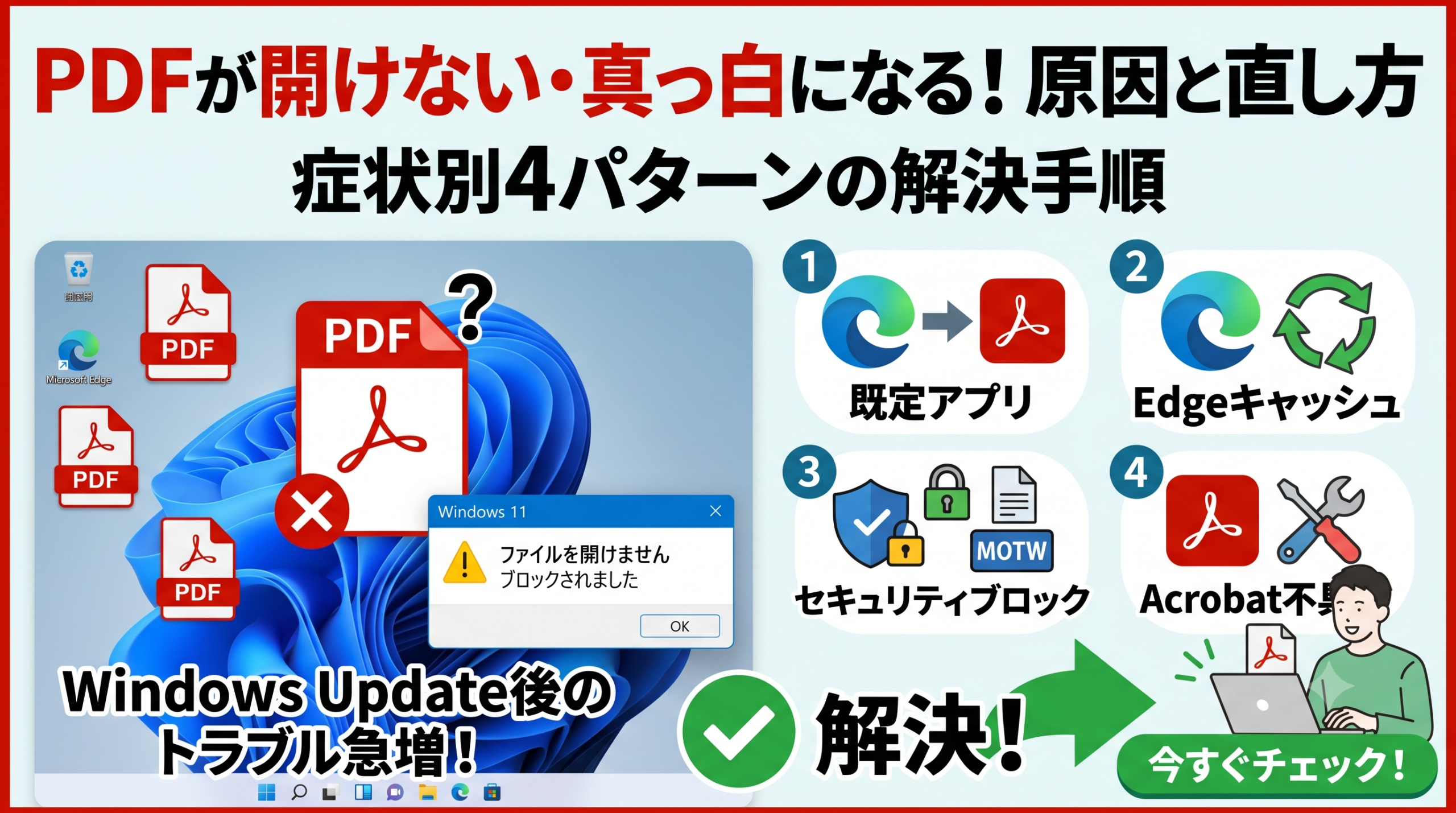 alt="Windows Update後にPDFが開けない・真っ白になる原因と4パターンの解決手順"