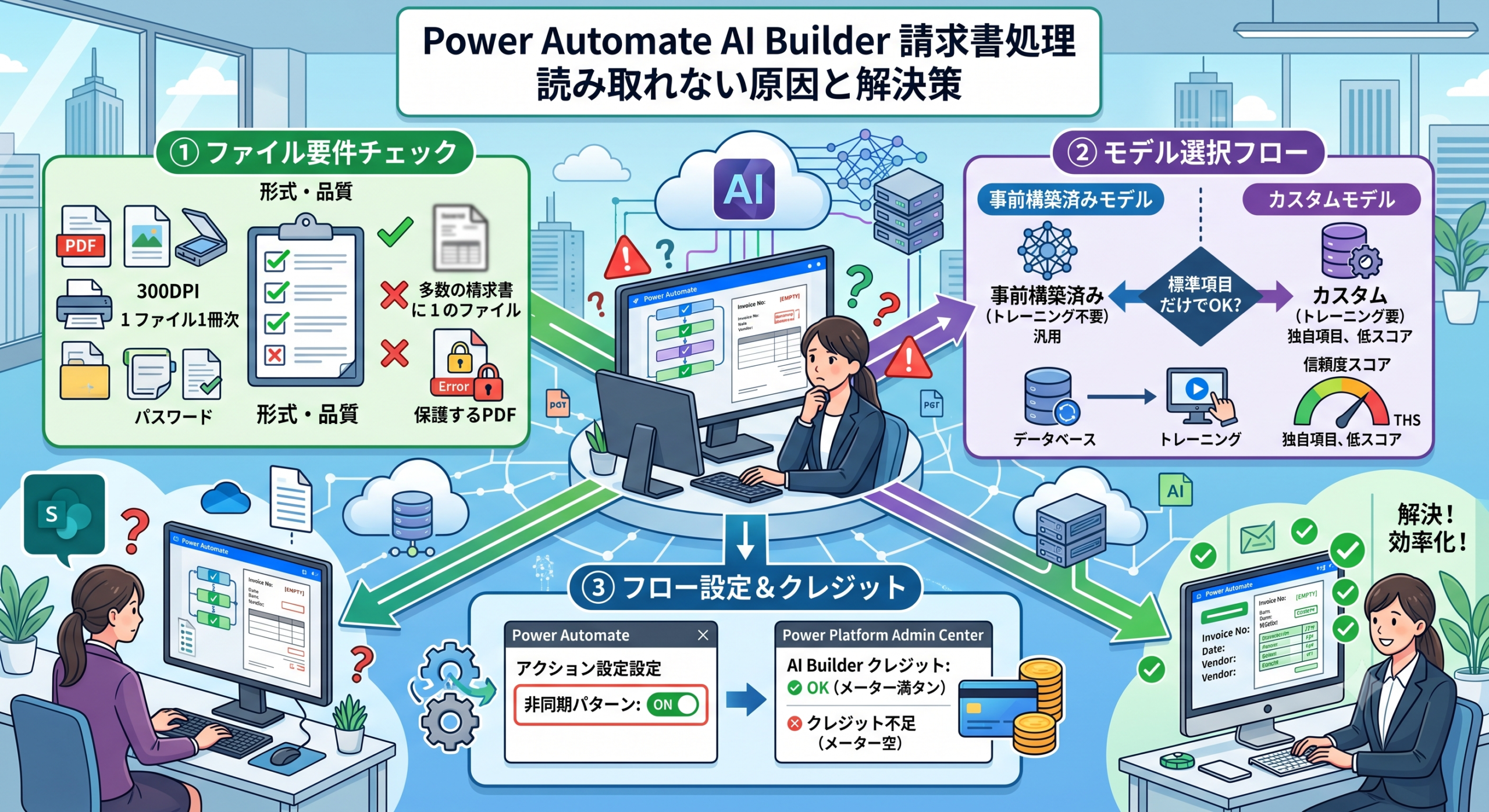 Power Automate AI Builderで請求書が読み取れない原因と解決策の図解