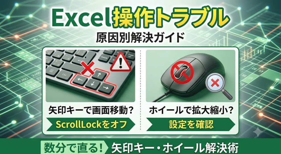 Excelで矢印キーが動かない・マウスホイールで拡大縮小になる原因と対処法の図解