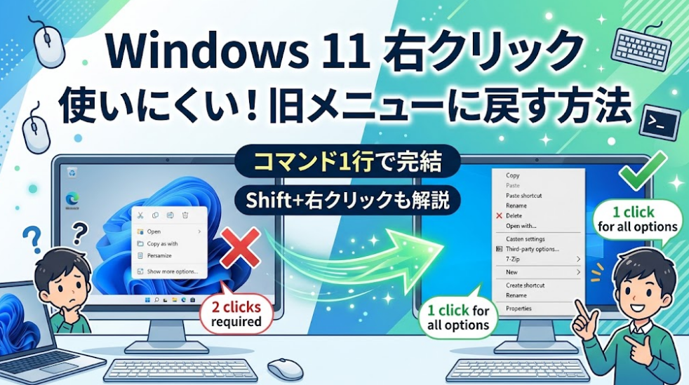 Windows11の右クリックを旧メニューに戻す手順の図解